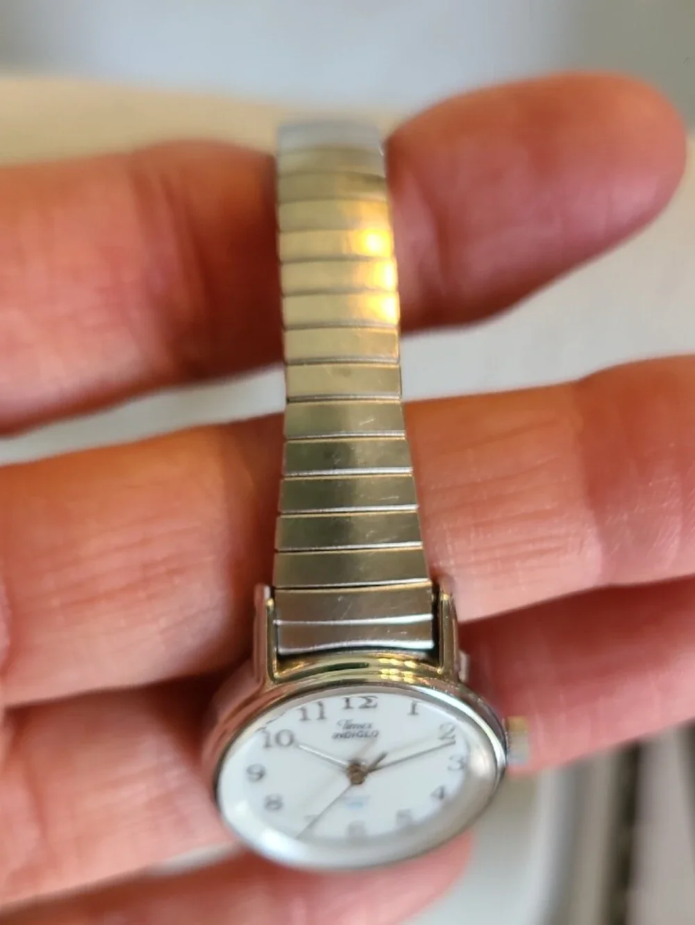 Timex Silver Tone Indiglo Watch with Cream Dial